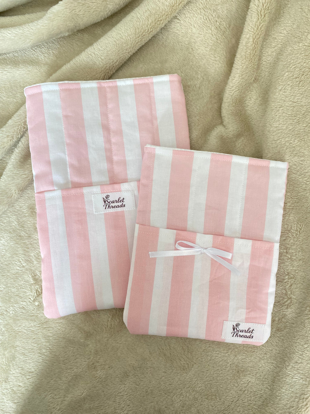 Book/E-reader Sleeve - Pink + White Stripes