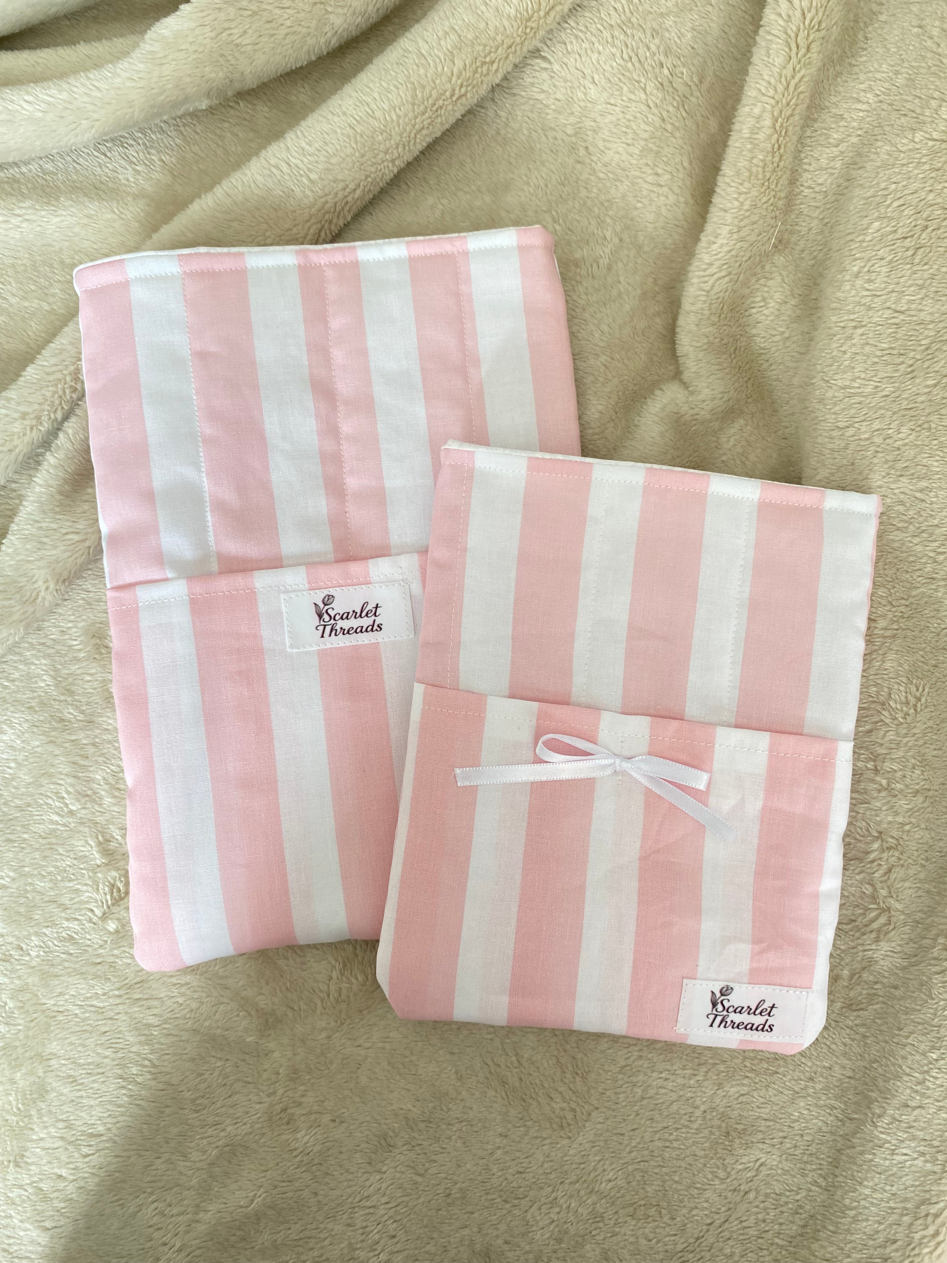 Book/E-reader Sleeve - Pink + White Stripes