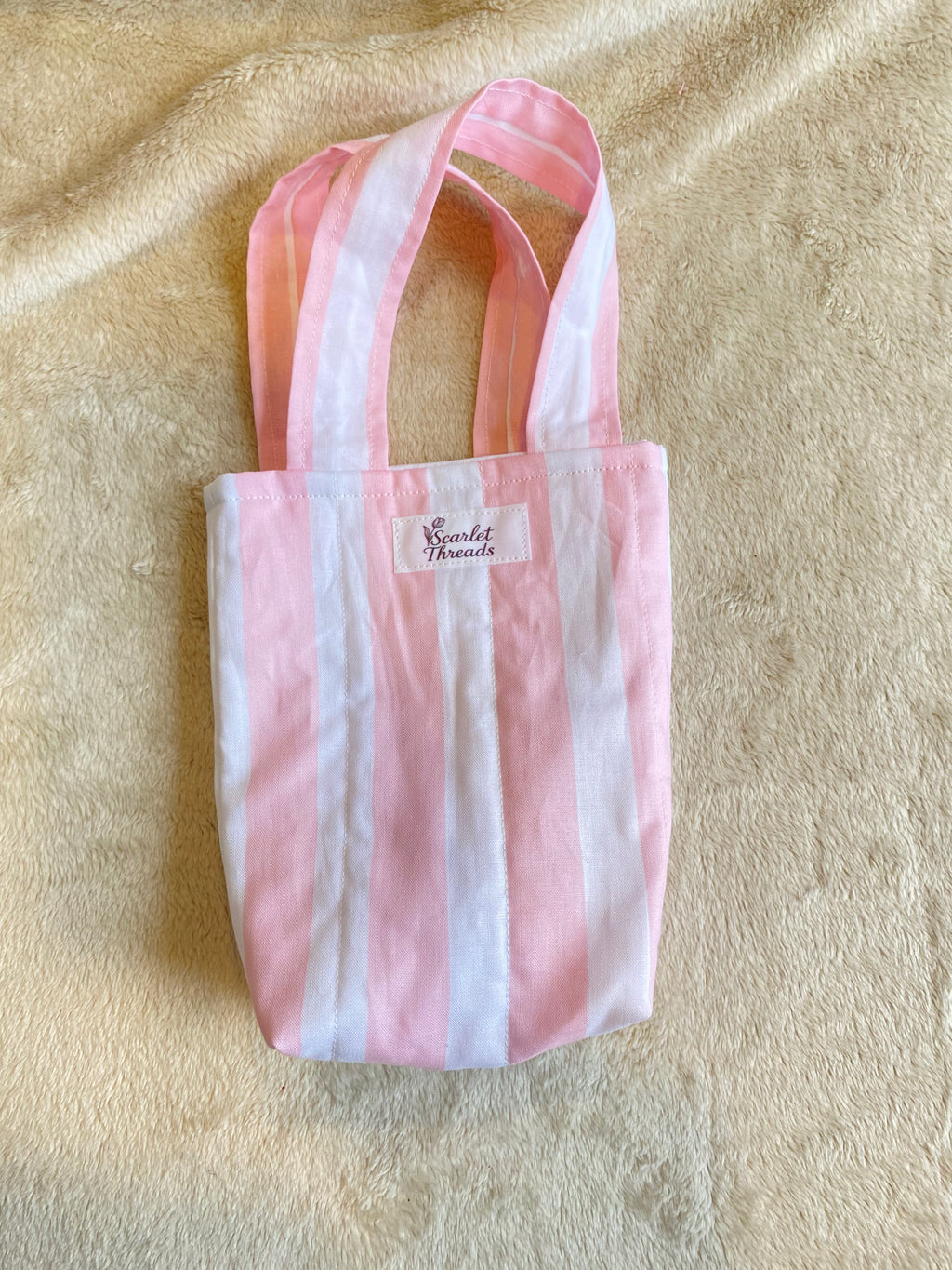 Mini tote bag - Pink + White Stripes