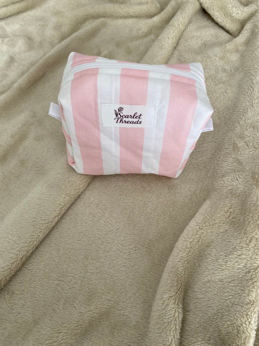 Mini Makeup Bag - Pink + White Stripes