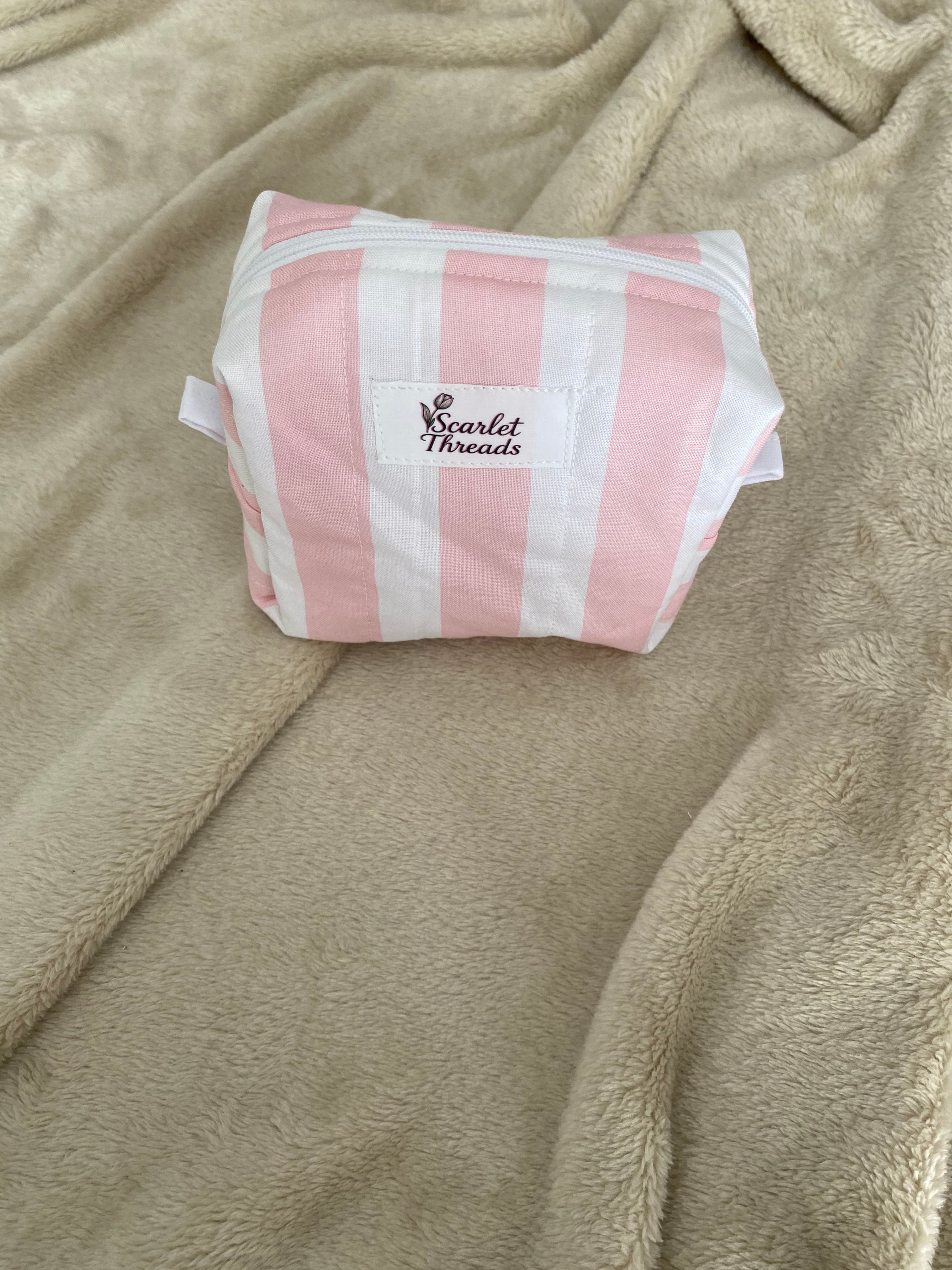Mini Makeup Bag - Pink + White Stripes