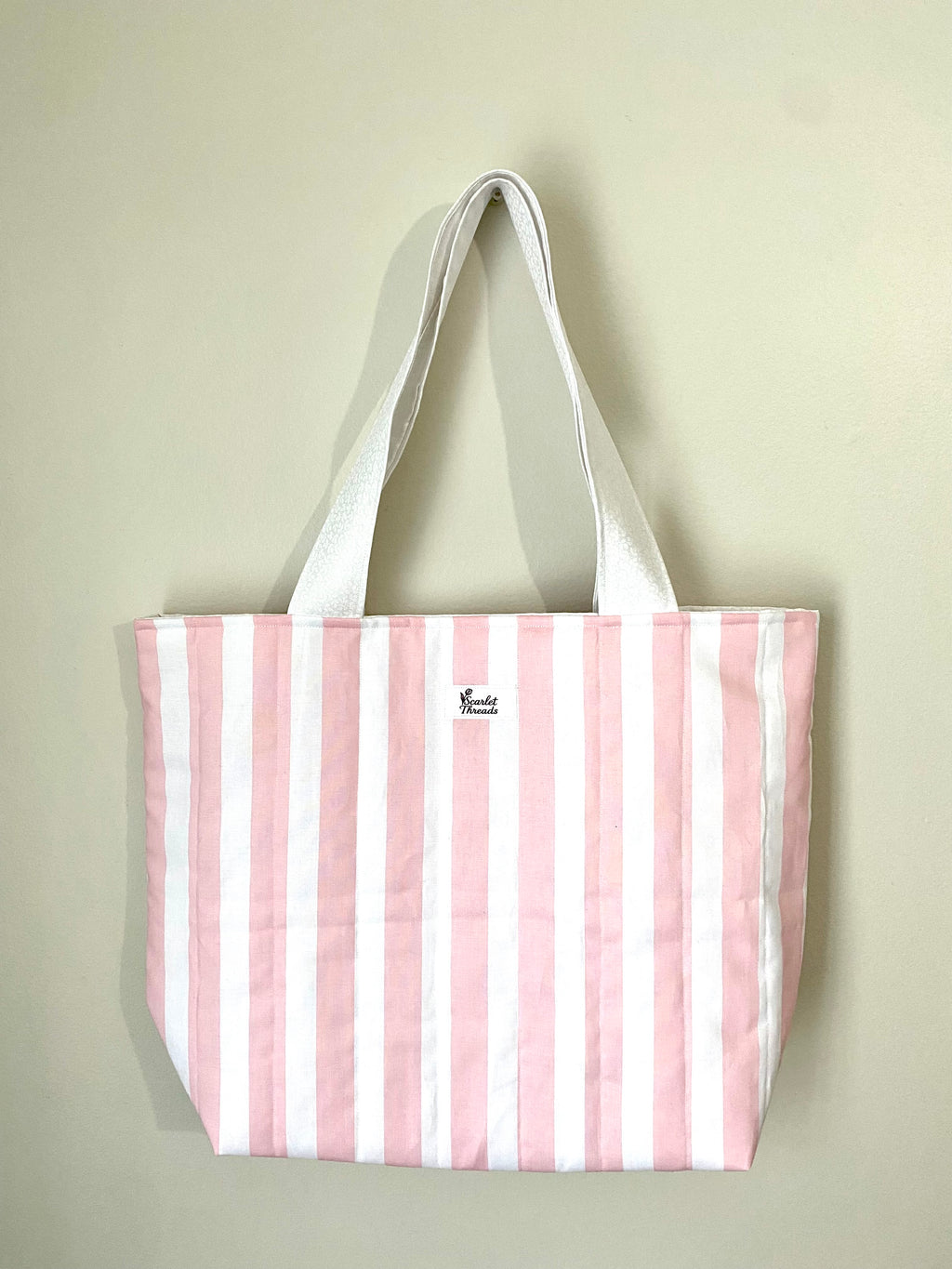 Medium Tote - Pink + White Stripes