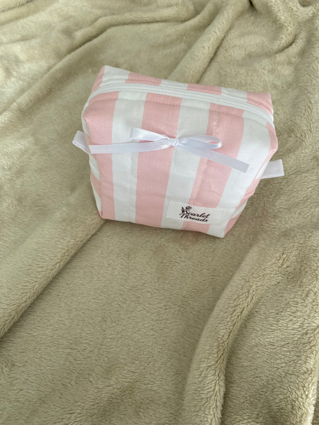 Mini Makeup Bag - Pink + White Stripes