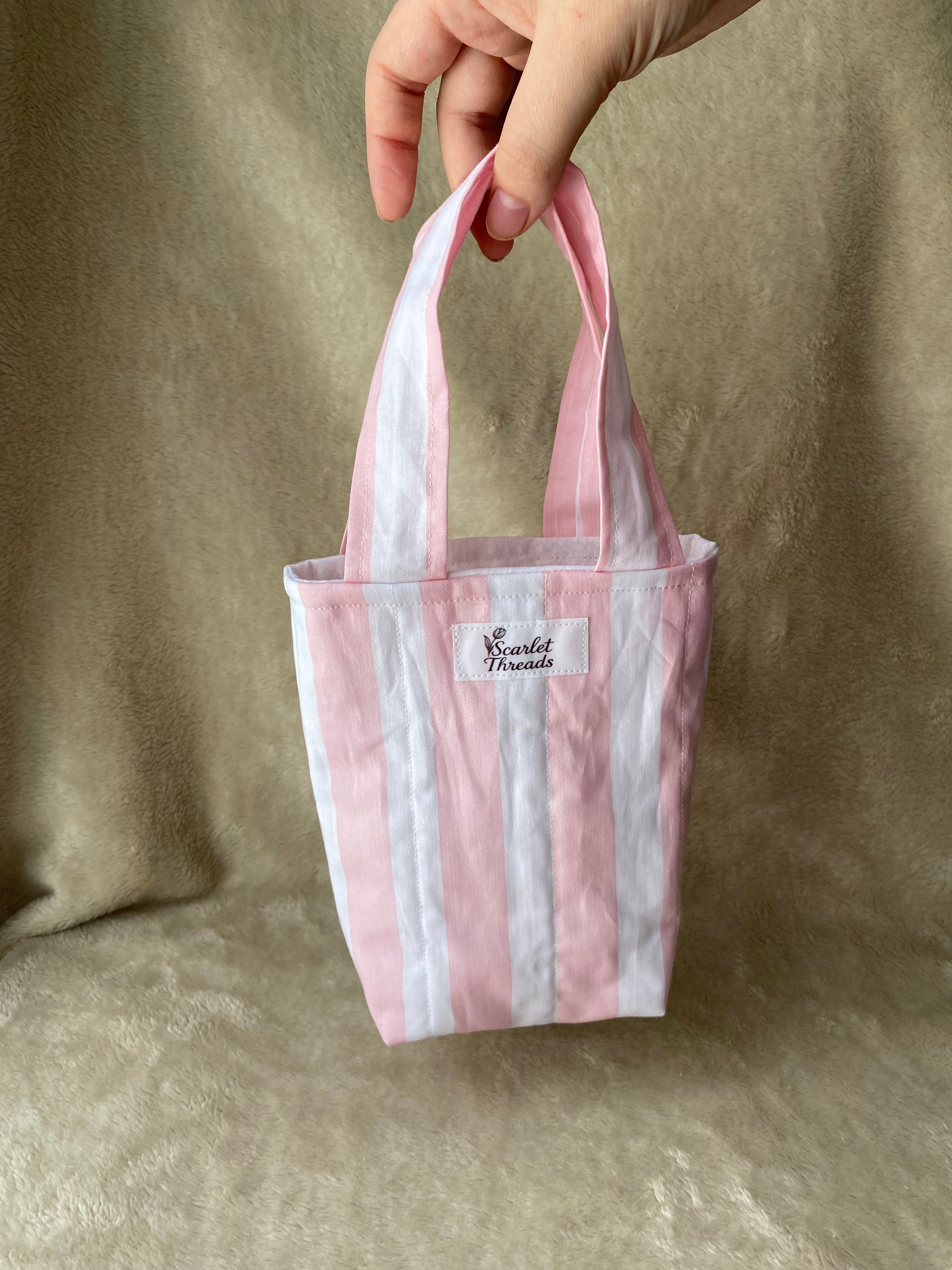 Mini tote bag - Pink + White Stripes