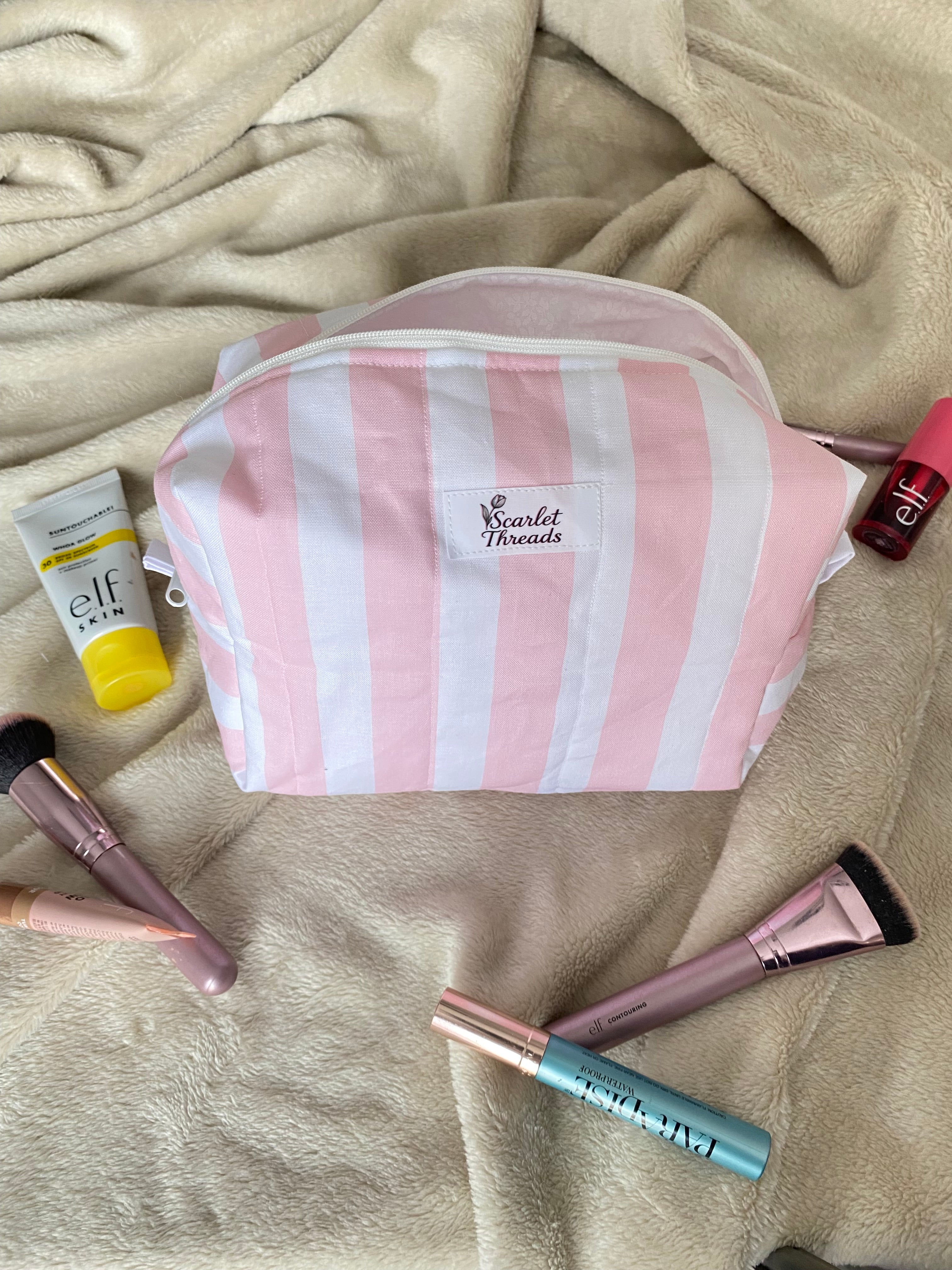 Makeup Bag - Pink and White Stripes
