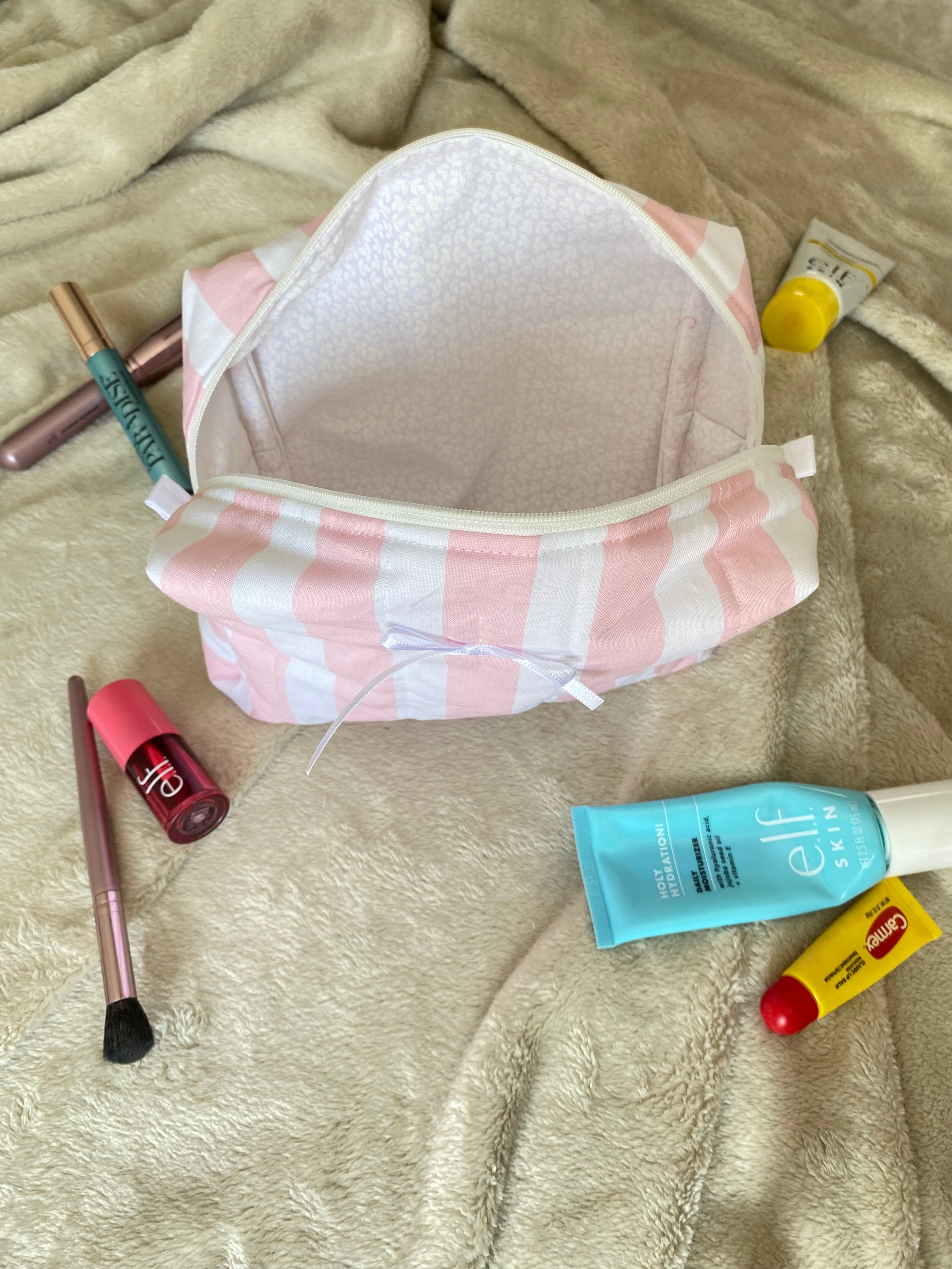 Makeup Bag - Pink and White Stripes