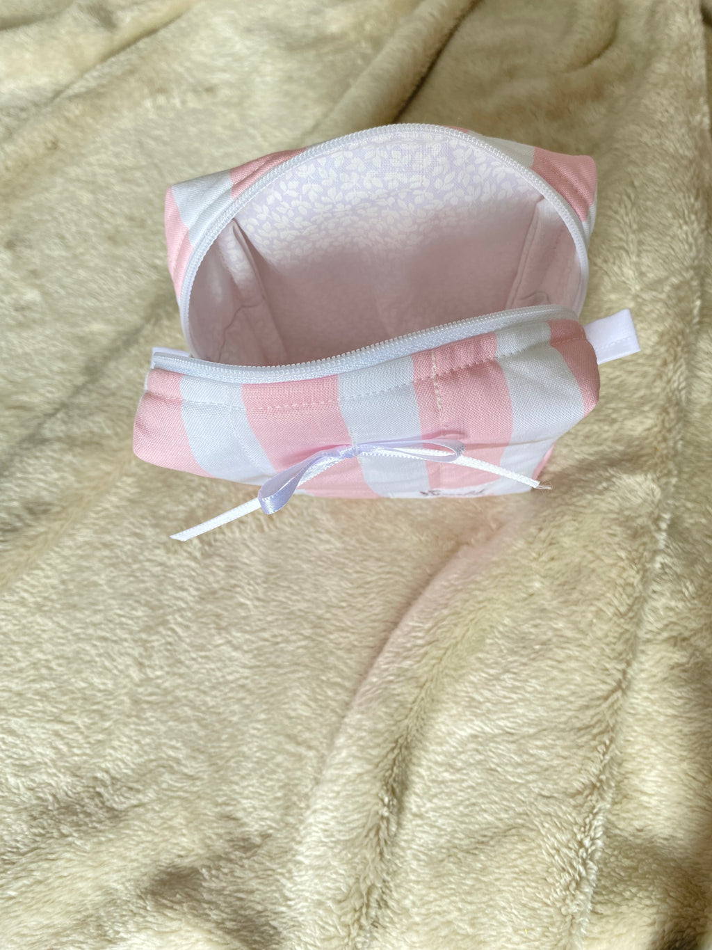 Mini Makeup Bag - Pink + White Stripes