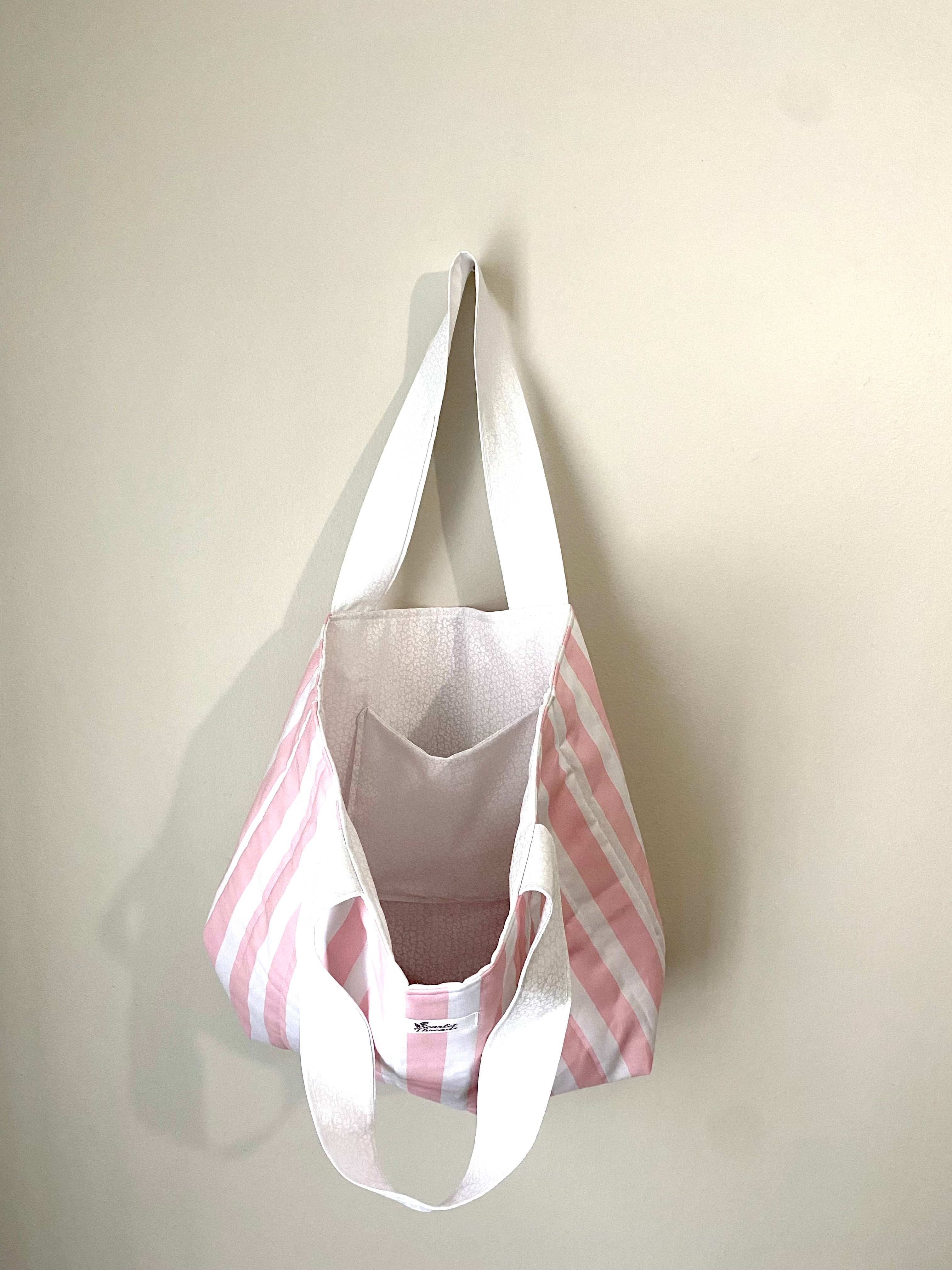 Medium Tote - Pink + White Stripes